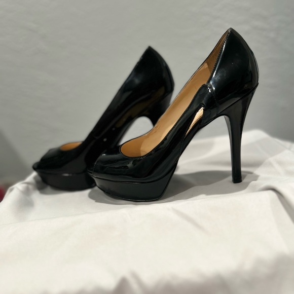 Marc Fisher black patent leather platform peep toe high heeled shoes size 7 - Picture 3 of 15